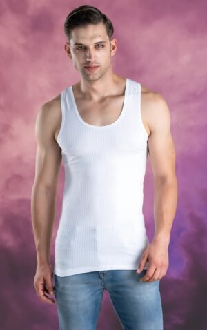CRITO TIDEN PRAKER Ribbed White Sleeveless Vest For Mens premium quality innerwear loungewear