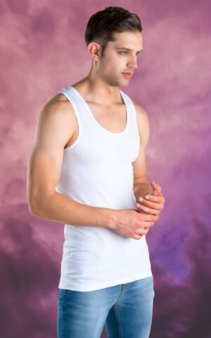 CRITO TIDEN PRAKER Ribbed White Sleeveless Vest For Mens premium quality innerwear loungewear